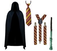 RockParty Costume de sorcier pour enfants : cape, baguette, écharpe, cravate, bretelles, pour l'école, garçon/fille, Halloween, cosplay, accessoires de déguisement de sorcier du livre (ensemble 2)