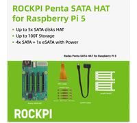 ROCKPI Penta SATA HAT - Jusqu'à 5 disques SATA HAT pour Raspberry Pi 5 et ROCK Pi SBCs,3C,5A, 4A / 4B / 4SE / 4A + / 4B + / 3A For RPi 5 or 5C