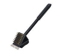 Rockreyoa Brosse à barbecue 3 en 1 en acier inoxydable multifonction avec éponge - Brosse de nettoyage pour barbecue - Brosse métallique - Outils pour barbecue sphérique - Noir