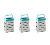 Rockreyoa Lot de 3 mini râpes à fromage en acier inoxydable - 4 côtés - Râpe de cuisine multifonction - Avec poignée - Râpe à fromage manuelle - Râpe à pommes de terre - Pour chocolat - Bleu