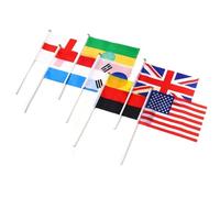 Rockreyoa Lot de 32 drapeaux à main de différents pays avec bâton de drapeau - Petits drapeaux nationaux - Décorations de fête pour jeux Coupe du monde - Fête sportive - 14 x 21 cm