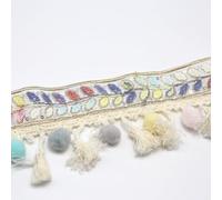 Rockreyoa Ruban à franges tressé de 10 yards - Ruban en dentelle - Tricoté à la main - Pour vêtements, bricolage, fête, rideau, nappe de rideau, décoration de la maison - Feuillage coloré - 9 cm x 10