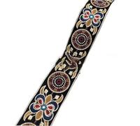 Rockreyoa Ruban Jacquard Vintage Boho Bordure Brodée Fleurs Ruban Brodé Fleur Tissu de Porte Fleur Tissé Broderie Ethnique Bordure en Dentelle Jacquard Ruban Noir # (5 cm) 10 Yards