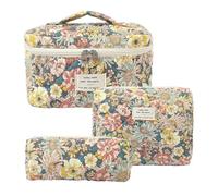 Rockreyoa Trousse de toilette Coquette - En coton - Grande trousse de maquillage - Organiseur avec compartiment à brosse - Kawaii - Trousse de toilette matelassée - 26 x 7 x 18 cm