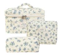 Rockreyoa Trousse de toilette Coquette - En coton - Grande trousse de maquillage - Organiseur avec compartiment à brosse - Kawaii - Trousse de toilette matelassée - 25 x 16 x 16 cm
