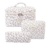 Rockreyoa Trousse de toilette Coquette - En coton - Grande trousse de maquillage - Organiseur avec compartiment à brosse - Kawaii - Trousse de toilette matelassée - 19 x 8 x 6 cm - Violet