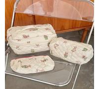 Rockreyoa Trousse de toilette de voyage Coquette - En coton - Grande trousse de maquillage - Organiseur avec compartiment à brosse - Kawaii - Trousse de toilette matelassée - Motif ours #1 - 19 x 8 x