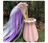 Rockreyoa Wedding Wands Lot de 50 bâtons muraux en soie avec clochette en dentelle et ruban de fée pour mariage Violet clair