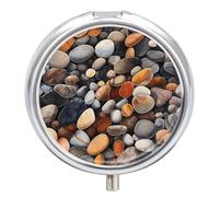 Rocks and Pebbles - Pilulier de voyage avec miroir, 3 compartiments - Portable - Rond - Pilulier hebdomadaire pour poche ou sac à main - Médicaments quotidiens