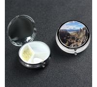 Rocks Pilulier rond portable à 3 compartiments pour poche ou sac à main, pilulier hebdomadaire, organiseur décoratif en métal pour médicaments, vitamines, cadeau de voyage