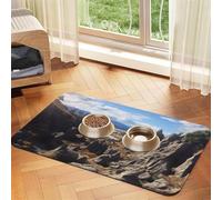 Rocks Scenic Tapis d'alimentation pour animal domestique 30 x 45 cm, tapis absorbant pour gamelle d'eau et de nourriture, tapis de nourriture en cuir PU, tapis imperméable à séchage rapide pour animal
