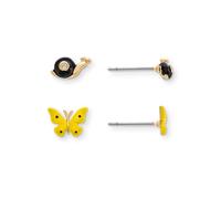 Rocksbox Ensemble de boucles d'oreilles escargot et papillon en or - Plaqué or 14 carats avec émail - Bijoux de qualité supérieure - 5 mm, laiton, cristal