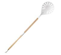 ROCKSHEAT Pelle à pizza ronde en aluminium anodisé perforé de 22,9 cm avec poignée en bois, 2 tailles en 1 spatule antiadhésive pour pain fait maison, accessoires de four à pizza en plein air