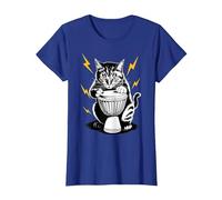 Rockstar Djembefola Djembé Chat sur Chat T-Shirt, Femme, Bleu Royal, M