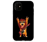 Rockstar Lion Guitarist Rouleau de métal avec Double Cornes Pop Graphic Coque pour iPhone 11