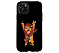 Rockstar Lion Guitarist Rouleau de métal avec Double Cornes Pop Graphic Coque pour iPhone 11 Pro