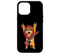 Rockstar Lion Guitarist Rouleau de métal avec Double Cornes Pop Graphic Coque pour iPhone 12 Pro Max