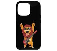 Rockstar Lion Guitarist Rouleau de métal avec Double Cornes Pop Graphic Coque pour iPhone 13 Pro