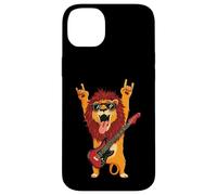 Rockstar Lion Guitarist Rouleau de métal avec Double Cornes Pop Graphic Coque pour iPhone 14 Plus