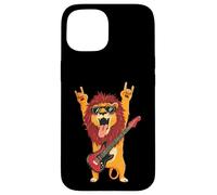 Rockstar Lion Guitarist Rouleau de métal avec Double Cornes Pop Graphic Coque pour iPhone 15