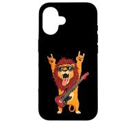 Rockstar Lion Guitarist Rouleau de métal avec Double Cornes Pop Graphic Coque pour iPhone 16