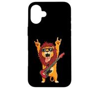 Rockstar Lion Guitarist Rouleau de métal avec Double Cornes Pop Graphic Coque pour iPhone 16 Plus