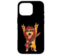 Rockstar Lion Guitarist Rouleau de métal avec Double Cornes Pop Graphic Coque pour iPhone 16 Pro