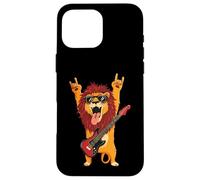 Rockstar Lion Guitarist Rouleau de métal avec Double Cornes Pop Graphic Coque pour iPhone 16 Pro Max