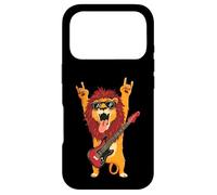 Rockstar Lion Guitarist Rouleau de métal avec Double Cornes Pop Graphic Coque pour iPhone 17 Pro