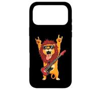 Rockstar Lion Guitarist Rouleau de métal avec Double Cornes Pop Graphic Coque pour iPhone 17 Pro Max