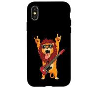 Rockstar Lion Guitarist Rouleau de métal avec Double Cornes Pop Graphic Coque pour iPhone X/XS
