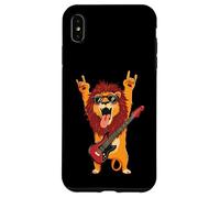 Rockstar Lion Guitarist Rouleau de métal avec Double Cornes Pop Graphic Coque pour iPhone XS Max