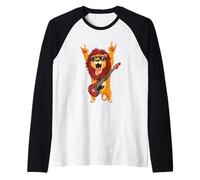 Rockstar Lion Guitarist Rouleau de métal avec Double Cornes Pop Graphic Manche Raglan