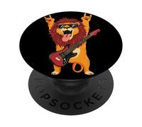 Rockstar Lion Guitarist Rouleau de métal avec Double Cornes Pop Graphic PopSockets PopGrip Adhésif