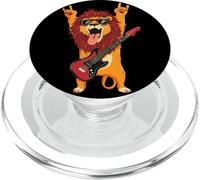 Rockstar Lion Guitarist Rouleau de métal avec Double Cornes Pop Graphic PopSockets PopGrip pour MagSafe