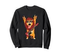Rockstar Lion Guitarist Rouleau de métal avec Double Cornes Pop Graphic Sweatshirt