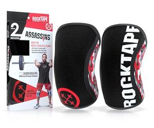 RockTape Assassins Knee Sleeves 7mm - Paire de Genouillères en néoprène pour maintien modéré, compression et chaleur - Parfaits pour la musculation, les squats et les WOD, Camo Rouge, Small