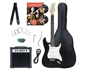 Rocktile Banger's Pack Guitare electrique - Ensemble de Guitare électrique Noir - Kit avec Ampli de 25 W, Housse, Sangle, Câble, Cordes et Médiators - Black Highgloss