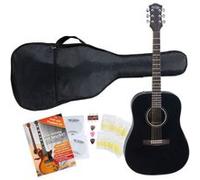 Guitare Acoustique Folk 6 Cordes Acier 20 Frettes Dreadnought Noir Set Housse