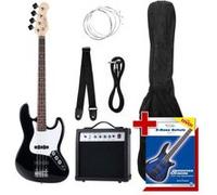 Pack Groover Rocktile JB E-Bass Noir, Basse électrique Rocktile style Jazz | Couleur: noir, 2 micros single-coil, 2 réglages de volume/ 1 réglage de tonalité, Ampli basse 15 watts avec sortie casque