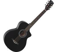 Rocktile Guitare Western - Guitare Acoustique Concert Compacte 6 Cordes Avec Cutaway - Table, Fond & Éclisses En Tilleul - Idéale Pour Débutants, Adolescents & Petites Mains - Noir Satiné