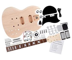 Rocktile Kit Guitare Électrique Double Cut Style - Kit DIY à monter soi-même avec corps en acajou, manche en acajou vissé, touche en palissandre, micros Humbucker, idéal pour débutants et bricoleurs