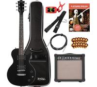 Rocktile L-100 BL Guitare Électrique noire Starter Set - Modèle Single Cut - Corps : Tilleul - 2x Micros Humbucker - inclus ampli, housse, câble, médiators, sangle et méthode - Noir