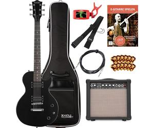 Rocktile L-100 BL Guitare Électrique noire Starter Set - Modèle Single Cut - Corps : Tilleul - 2x Micros Humbucker - inclus ampli, housse, câble, médiators, sangle et méthode - Noir
