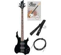 Rocktile Pro BB104-B BattleBone E-Bass Set - E-Bass au design heavy avec 2 pickups & 2 réglages de tonalité - incl. sangle guitare, câble & école de basse - noir