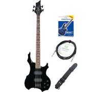 Rocktile Pro BB104-B BattleBone E-Bass Set - E-Bass au design heavy avec 2 pickups & 2 réglages de tonalité - incl. sangle guitare, câble & école de basse - noir