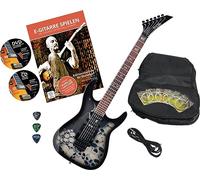 Rocktile Pro JK150F-BSK Guitare Électrique Skull avec Accessoires (Housse Gigbag, Câble, Médiators, École de Guitare avec CD & DVD, Cordes de Guitare)