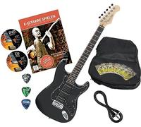 Rocktile Pro ST60-BK Guitare Électrique All Black Set avec Accessoires - Corps Acajou, Humbucker & Single-Coil Pickups, inclu Set d’accessoires - Set idéal pour débutants et avancés