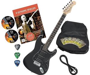 Rocktile Pro ST60-BK Guitare Électrique All Black Set avec Accessoires | Modèle: ST60-BK, Corps: Acajou, Manche: érable vissé, Manche Engineering Wood, Incrustations: points, 22 frettes jumbo