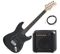 Rocktile Pro ST60-BK Guitare Électrique Tout Noir Set AK20G